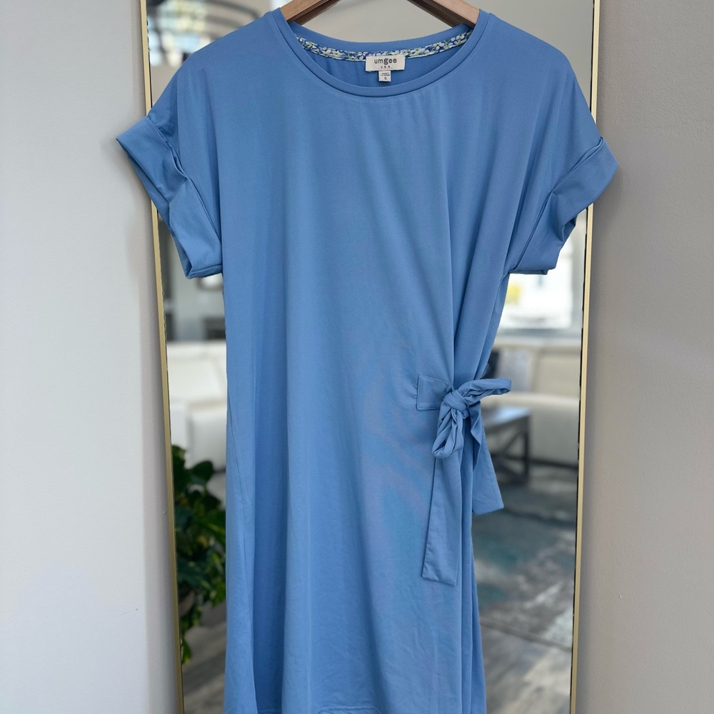 Blue Short Sleeve Dress with Side Tie
